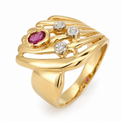 Anello - 18 carati Oro giallo, Oro bianco - 0.38ct. tw. Rubino - Diamante - Made in Italy - Handmade