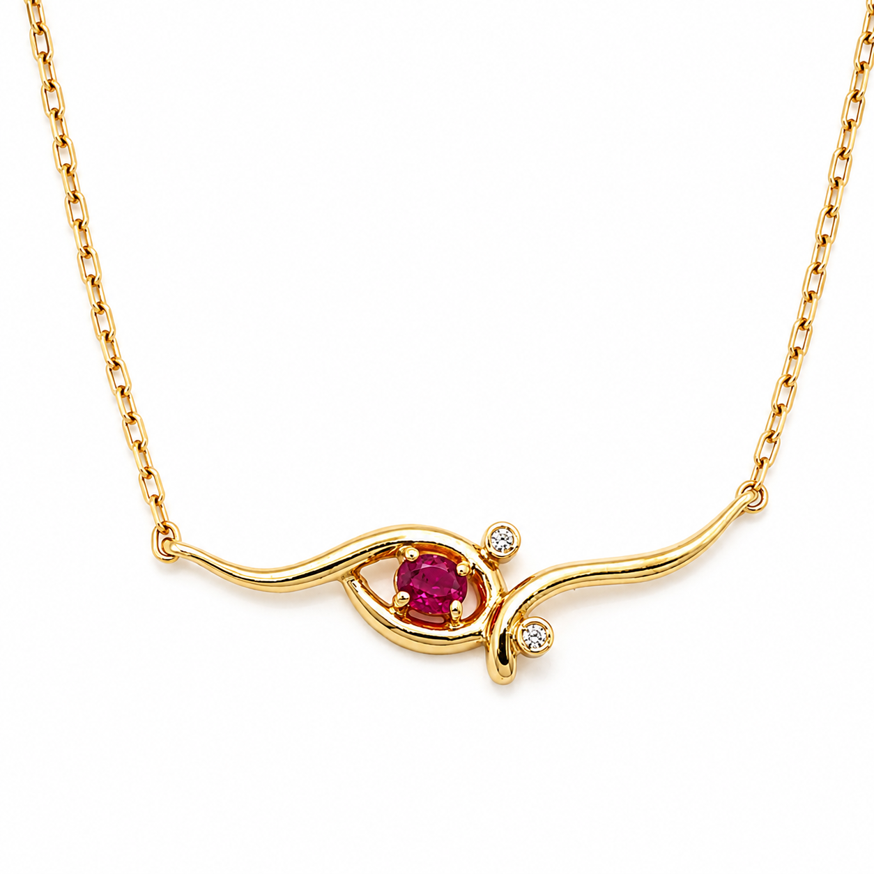 Collana - 18 carati Oro giallo - 0.22ct. tw. Rubino - Diamante - Made in Italy - HandMade