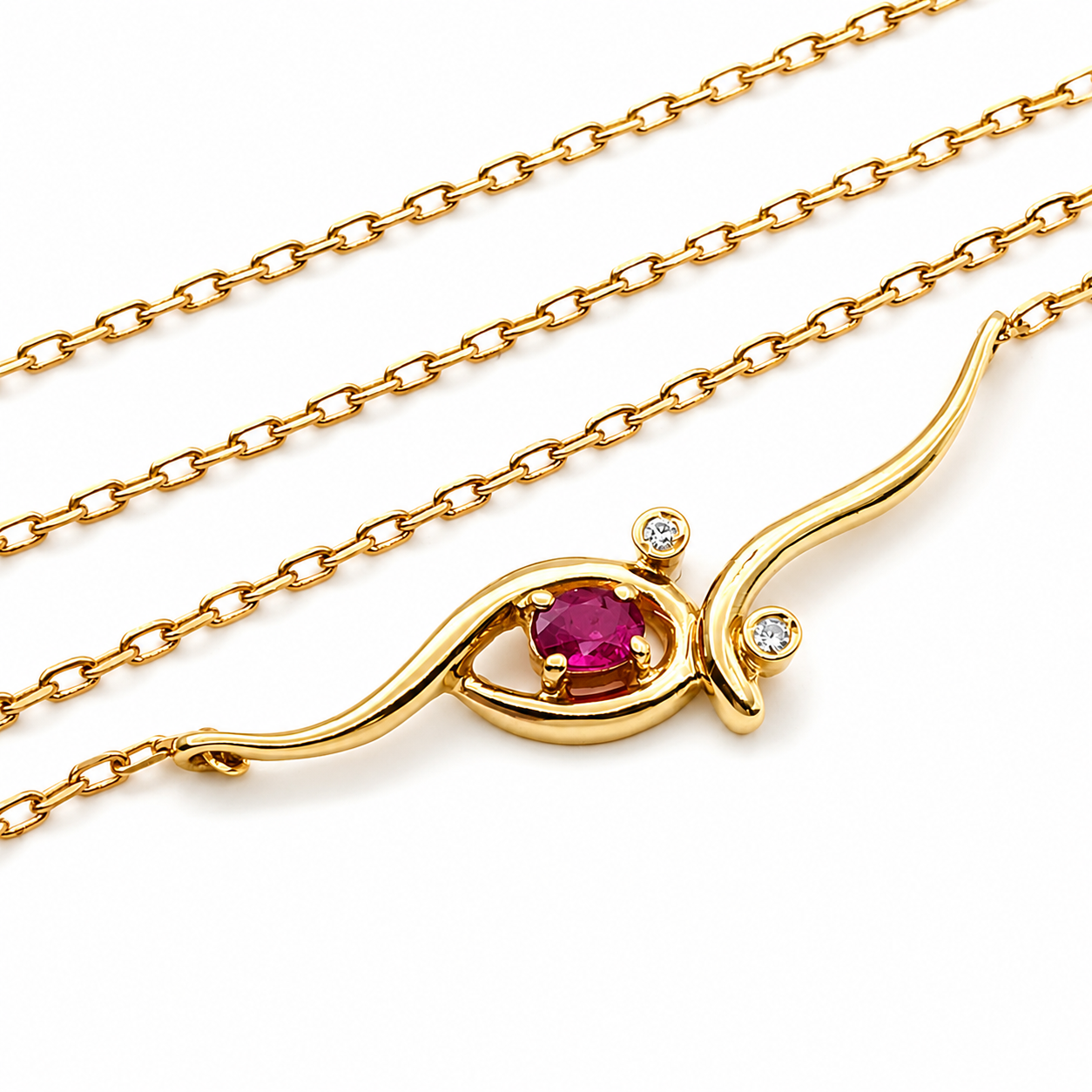 Collana - 18 carati Oro giallo - 0.22ct. tw. Rubino - Diamante - Made in Italy - HandMade