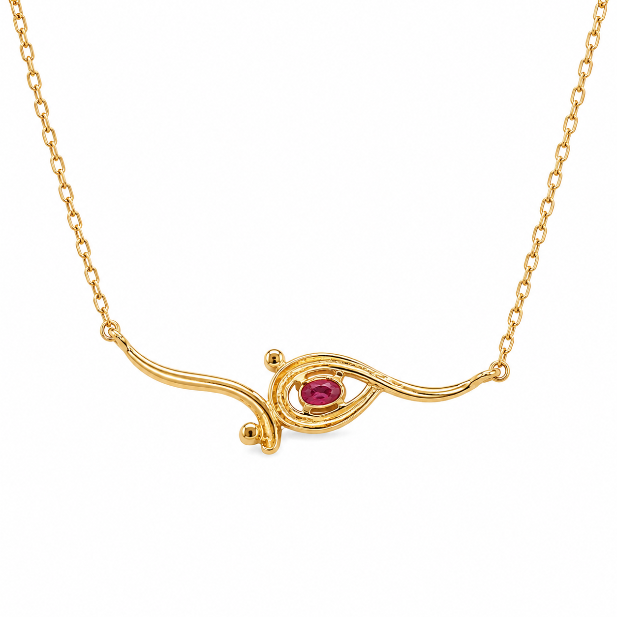 Collana - 18 carati Oro giallo - 0.22ct. tw. Rubino - Diamante - Made in Italy - HandMade