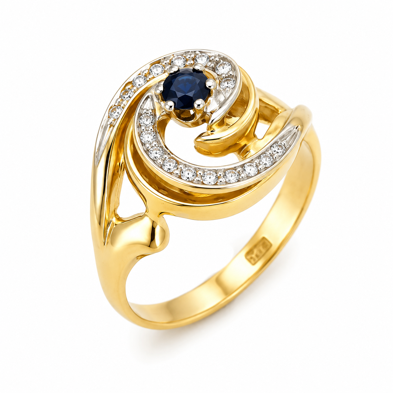 Anello - 18 carati Oro giallo - 0.29ct. tw. Zaffiro - Diamante - Made in Italy - HandMade