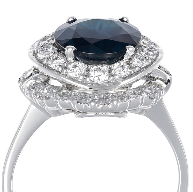 Anello - 18 carati Oro bianco - 4.20ct. tw. Zaffiro - Diamante