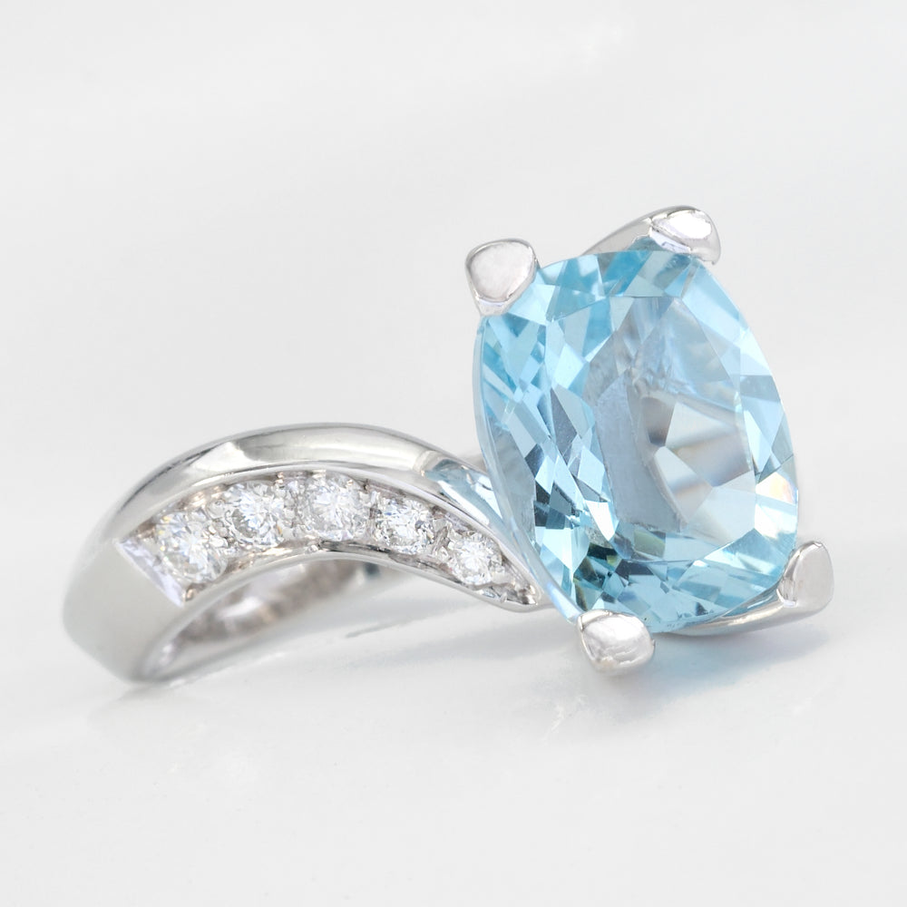 Anello - 18 carati Oro bianco - 0.36ct. tw. Diamante - Acquamarina