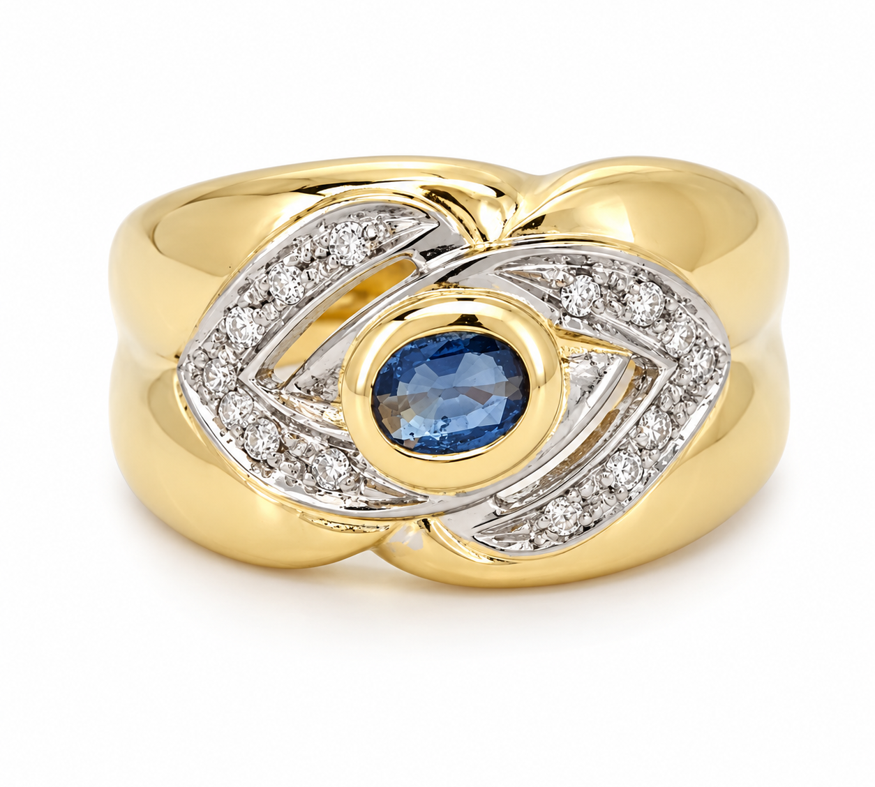 Anello - 18 carati Oro giallo, Oro bianco - 0.30ct. tw. Zaffiro - Diamante - Made in Italy - Handmade