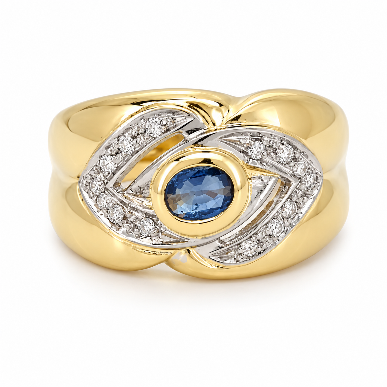Anello - 18 carati Oro giallo, Oro bianco - 0.30ct. tw. Zaffiro - Diamante - Made in Italy - Handmade