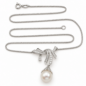 Collana - 18 carati Oro bianco Perla - Diamante - Made in Italy - Handmade