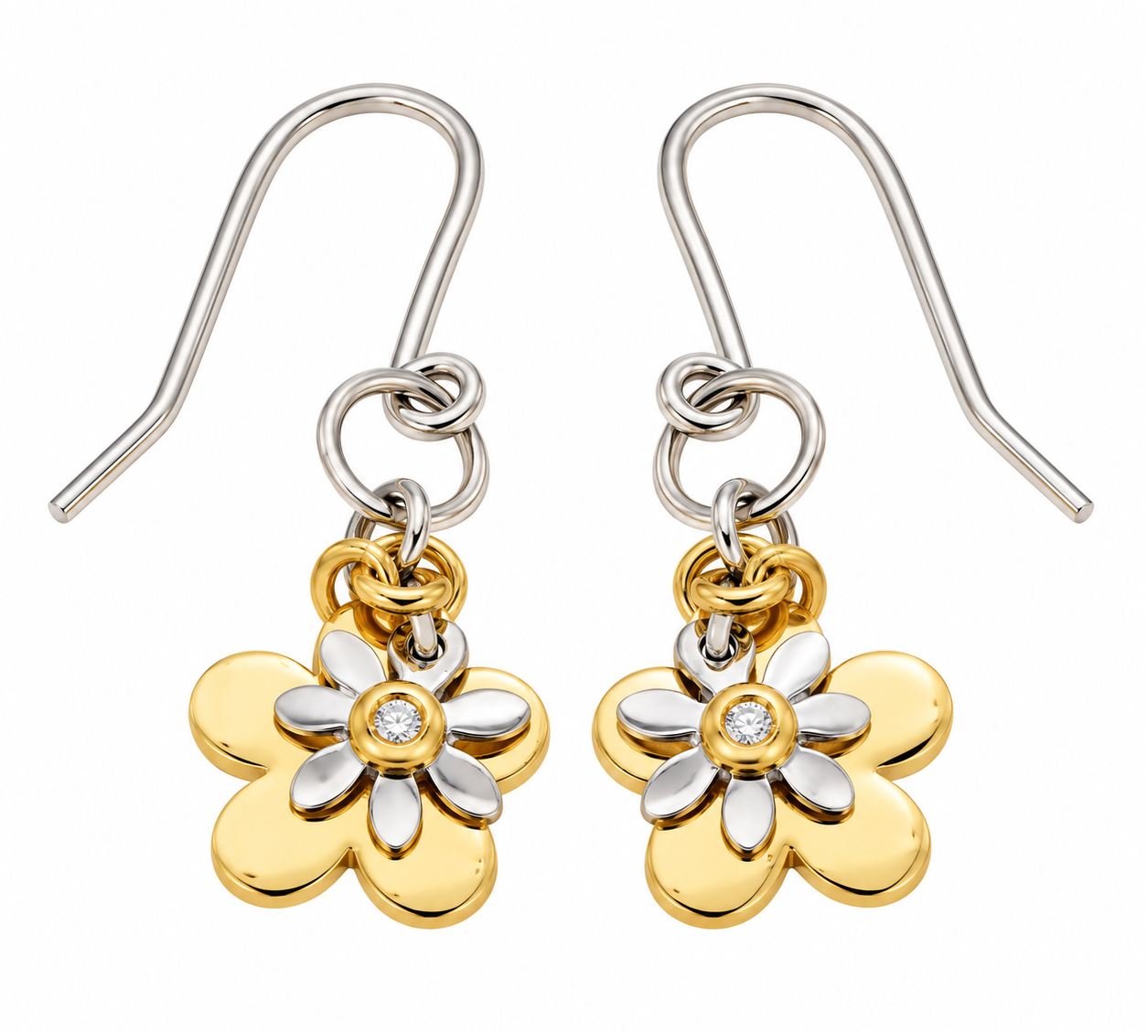 Orecchini - 18 carati Oro giallo, Oro bianco - 0.02ct. tw. Diamante (Naturale) - Made in Italy - Handmade