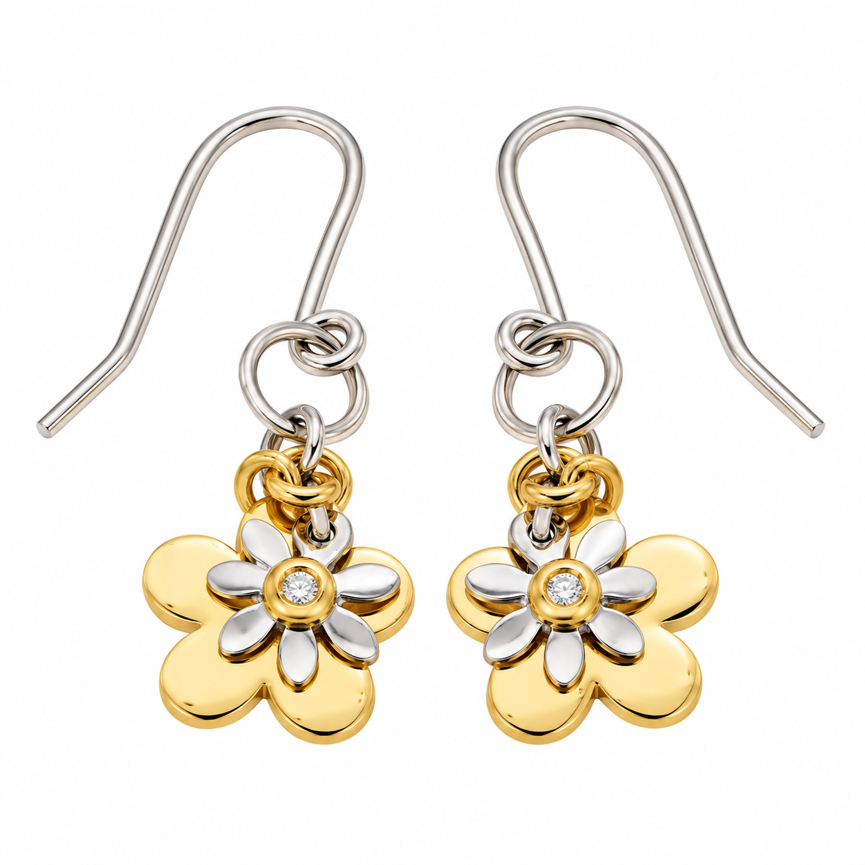 Orecchini - 18 carati Oro giallo, Oro bianco - 0.02ct. tw. Diamante (Naturale) - Made in Italy - Handmade