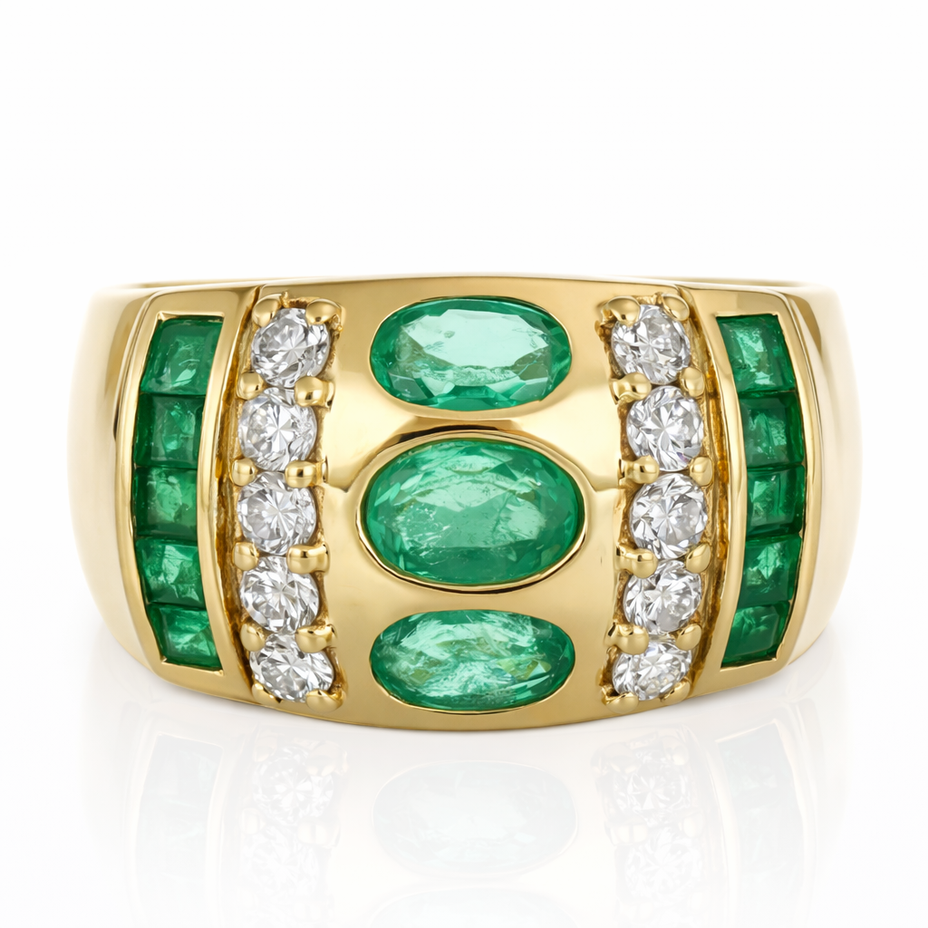 Anello - 18 carati Oro giallo - 1.45ct. tw. Smeraldo - Diamante