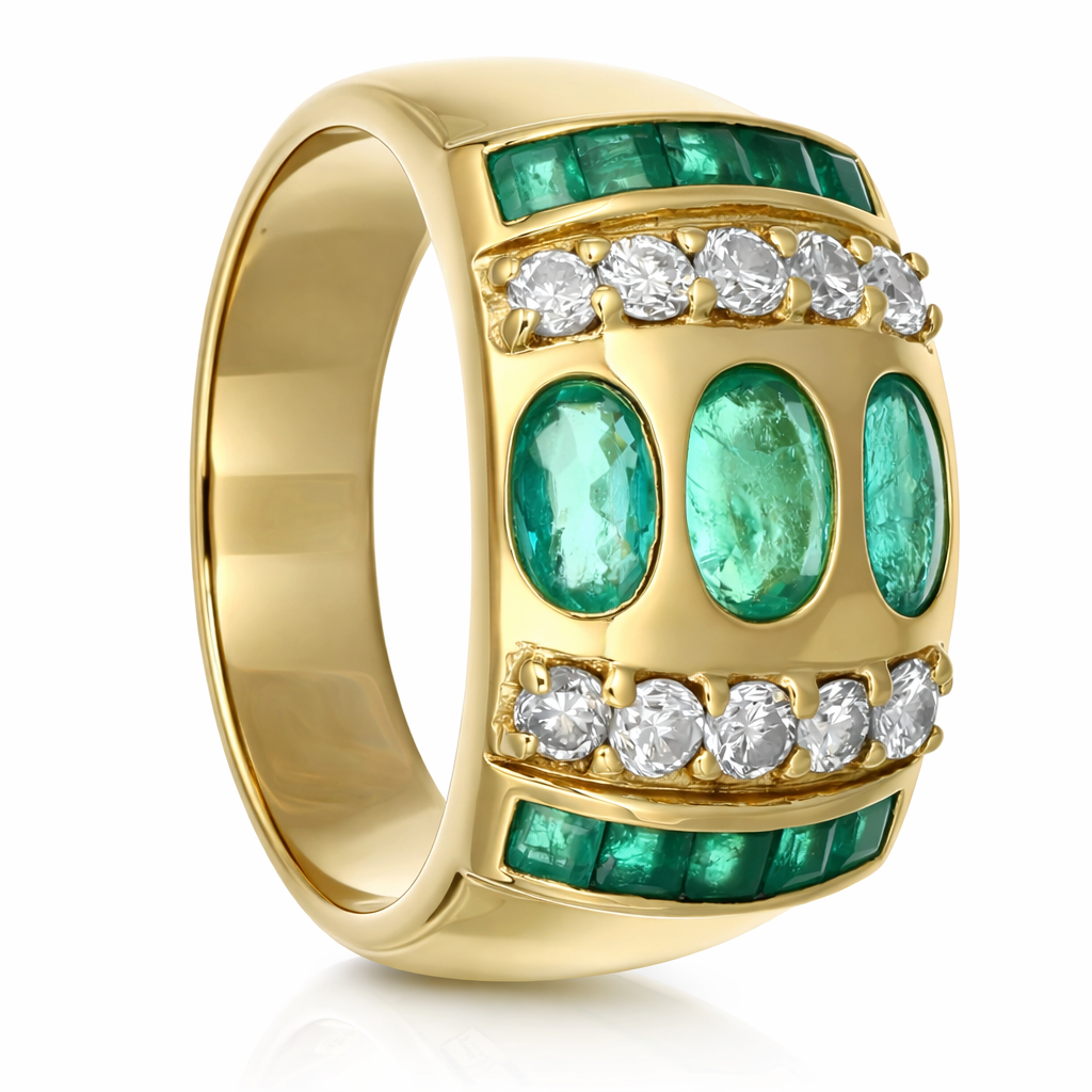 Anello - 18 carati Oro giallo - 1.45ct. tw. Smeraldo - Diamante