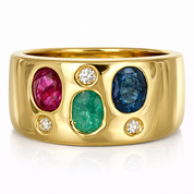 Anello - 18 carati Oro giallo, Zaffiro - Rubino -Smeraldo - Diamante - 0.88ct. tw.