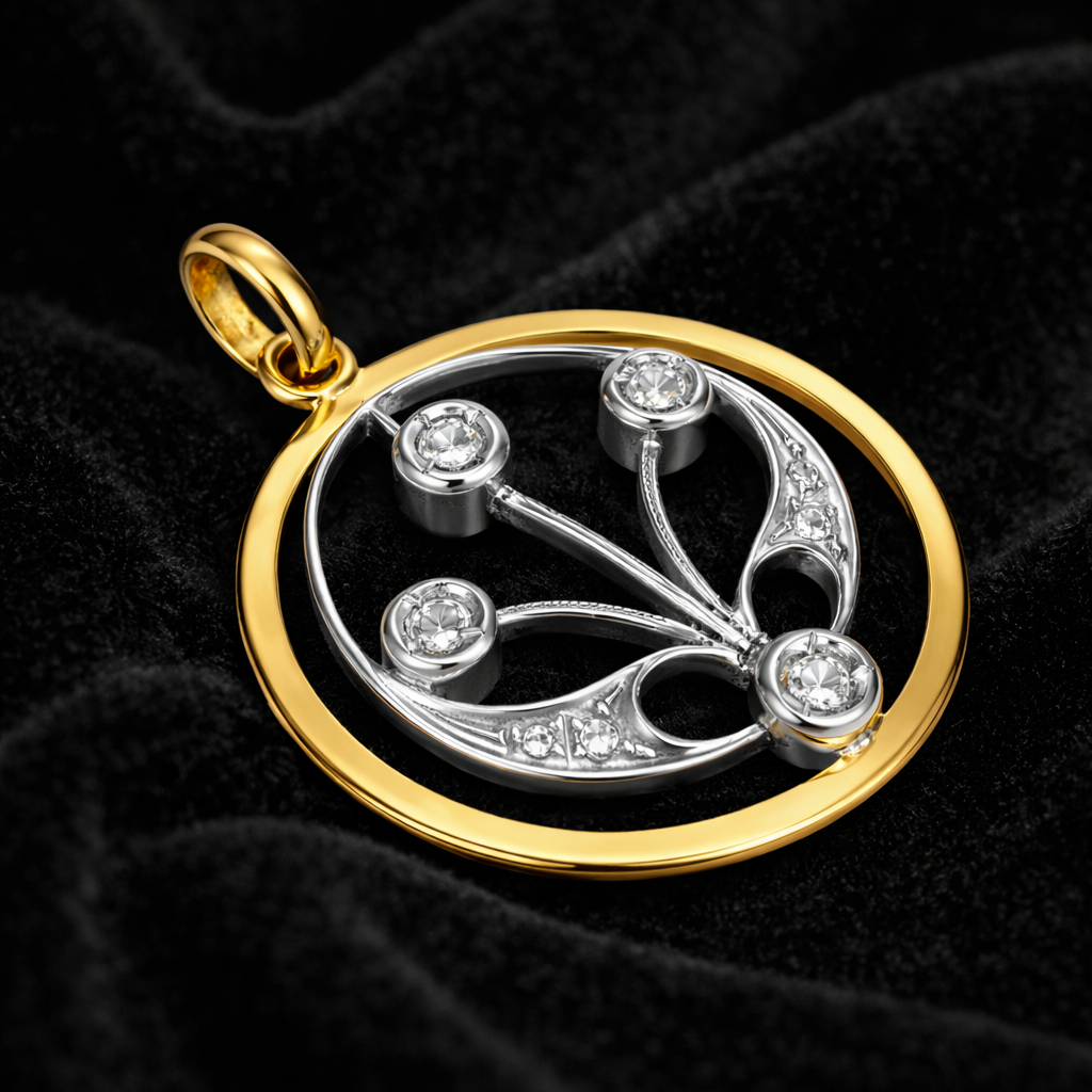 Ciondolo - 18 carati Oro giallo, Oro bianco - 0.16ct. tw. Diamante (Naturale) - Made in Italy - Handmade