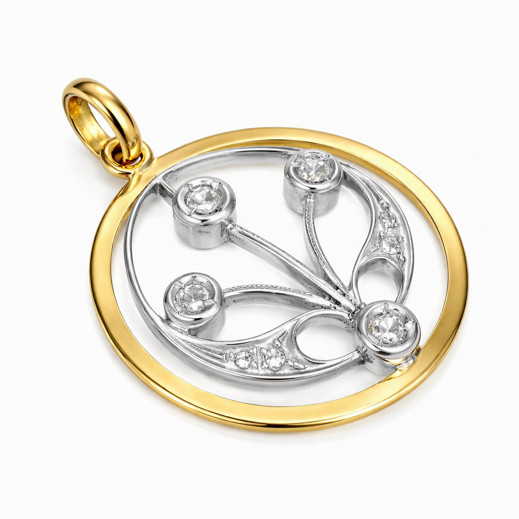 Ciondolo - 18 carati Oro giallo, Oro bianco - 0.16ct. tw. Diamante (Naturale) - Made in Italy - Handmade