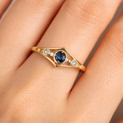 Anello - 18 carati Oro giallo, Oro bianco - 0.12ct. tw. Zaffiro - Diamante