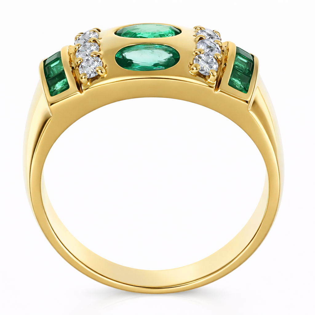 Anello - 18 carati Oro giallo - 1.45ct. tw. Smeraldo - Diamante