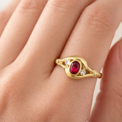 Anello - 18 carati Oro giallo - 0.27ct. tw. Rubino - Diamante