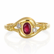 Anello - 18 carati Oro giallo - 0.27ct. tw. Rubino - Diamante