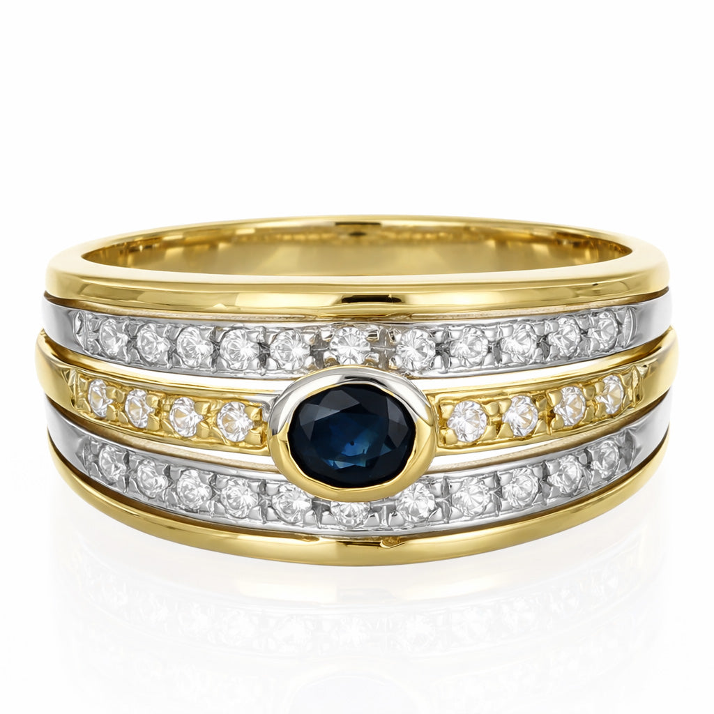 Anello - 18 carati Oro giallo, Oro bianco - 0.90ct. tw. Zaffiro - Diamante