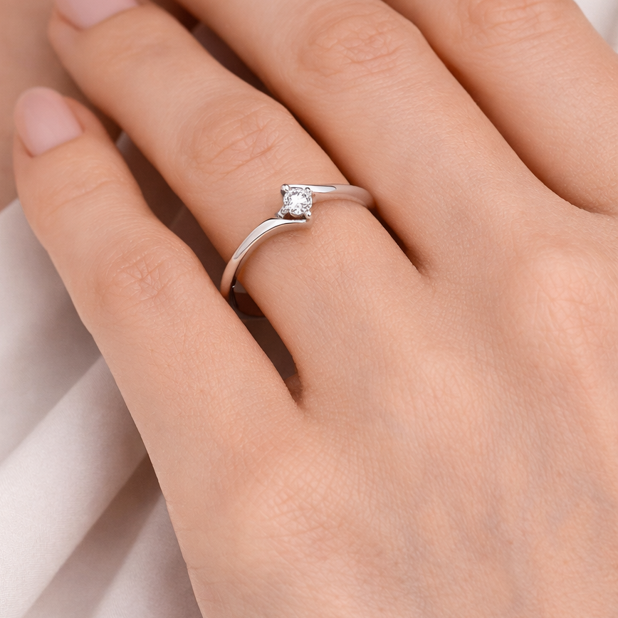 Anello - 18 carati Oro bianco - 0.05ct. tw. Diamante (Naturale)