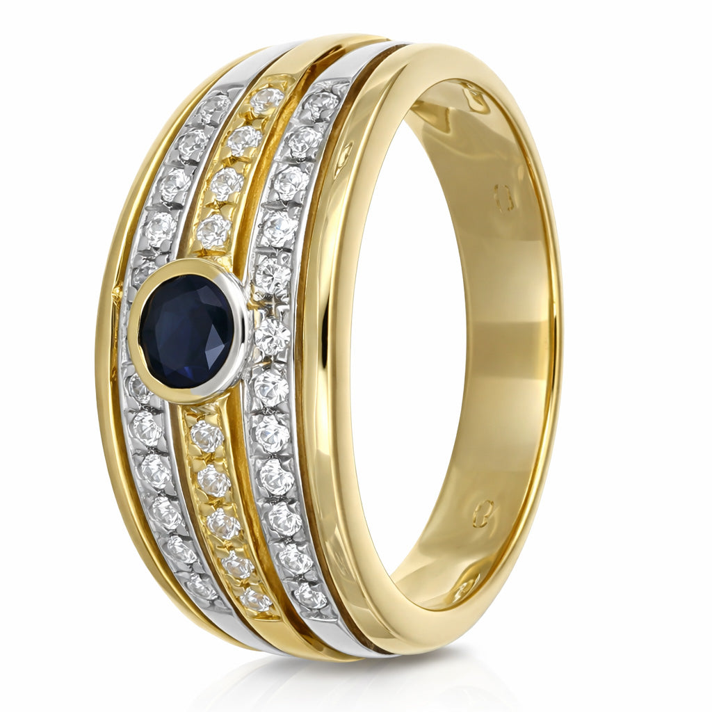 Anello - 18 carati Oro giallo, Oro bianco - 0.90ct. tw. Zaffiro - Diamante