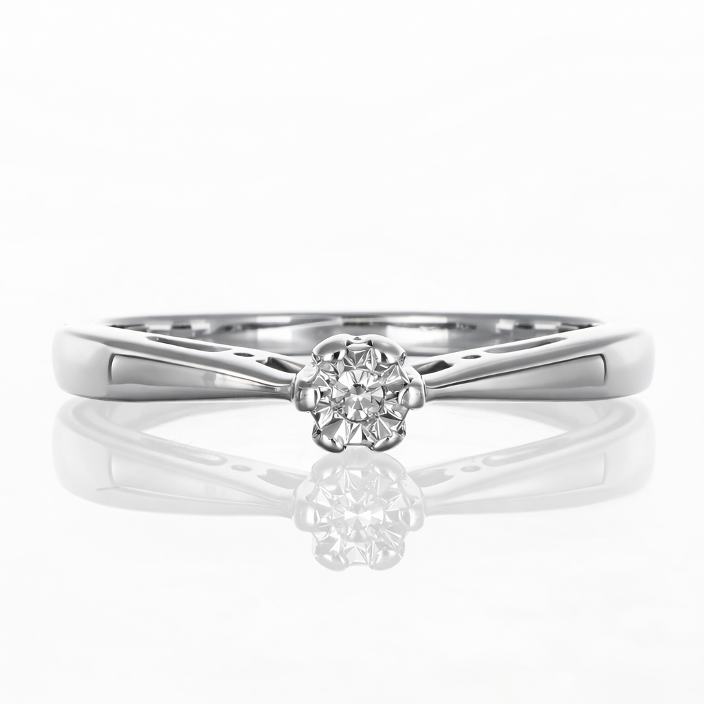 Anello - 18 carati Oro bianco - 0.03ct. tw. Diamante (Naturale)