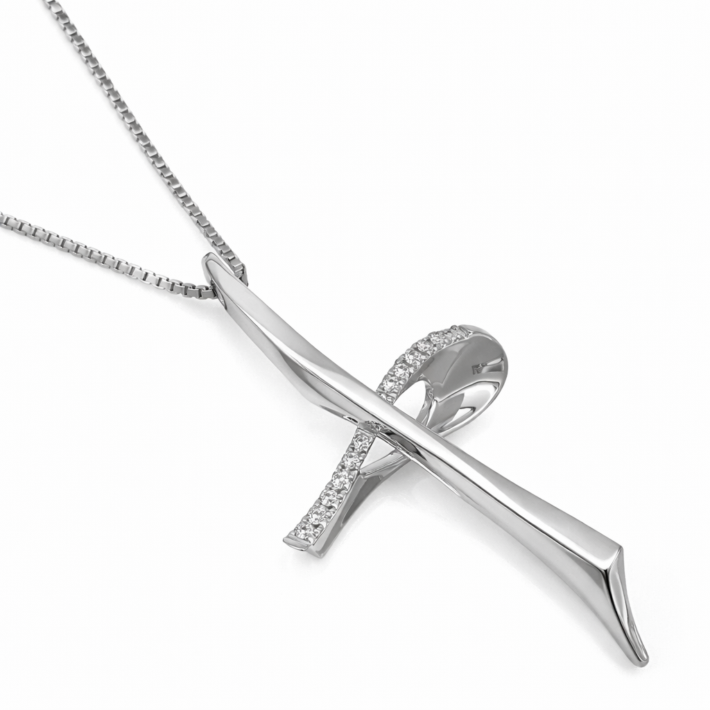 Collana con ciondolo - 18 carati Oro bianco - 0.13ct. tw. Diamante (Naturale)