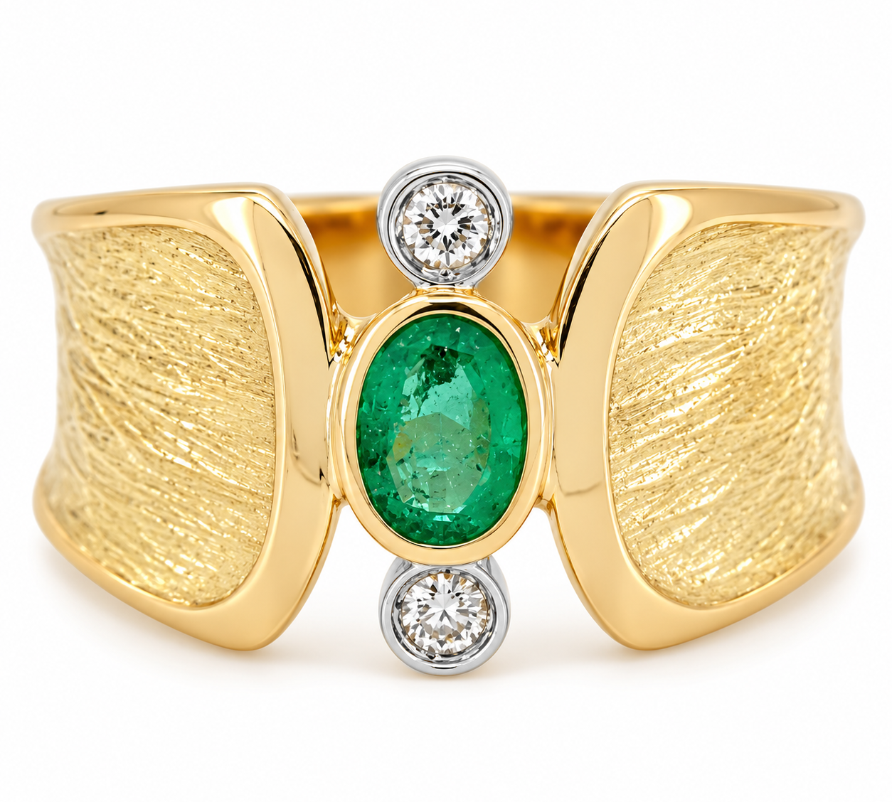 Anello - 18 carati Oro giallo - 0.40ct. tw. Smeraldo - Diamante - Made in Italy - Handmade