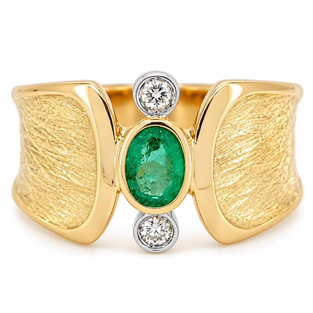 Anello - 18 carati Oro giallo - 0.40ct. tw. Smeraldo - Diamante - Made in Italy - Handmade