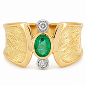 Anello - 18 carati Oro giallo - 0.40ct. tw. Smeraldo - Diamante - Made in Italy - Handmade