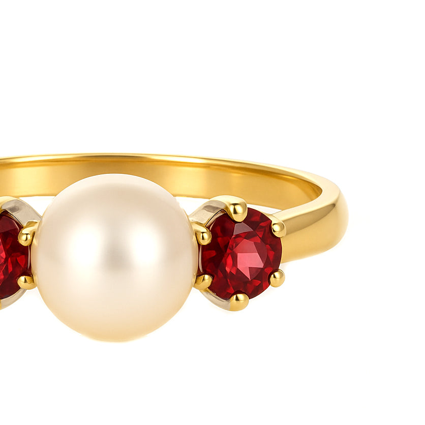 Anello - 18 carati Oro bianco, Oro giallo - 0.30ct. tw. Granato - Perla