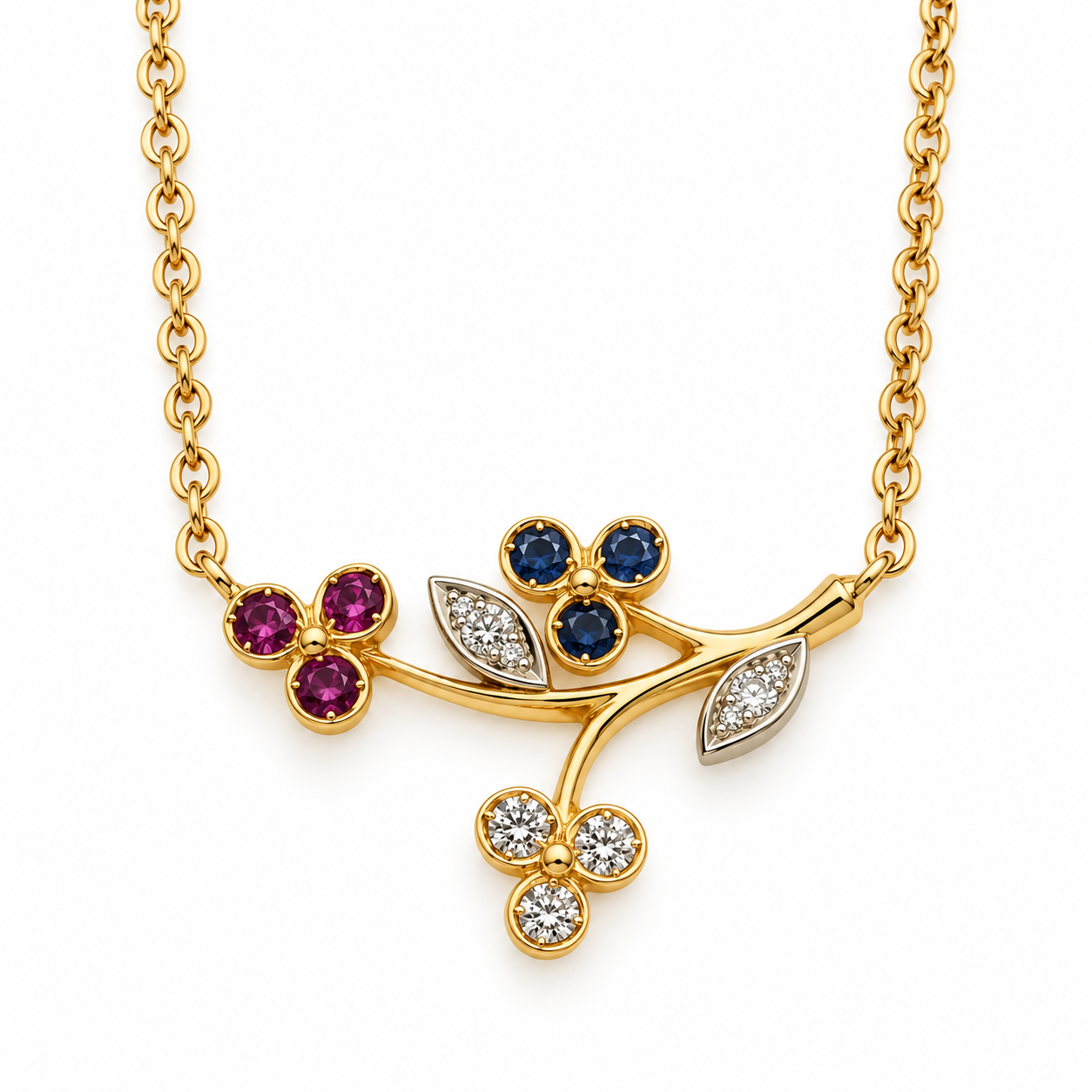 Collana con ciondolo - 18 carati Oro giallo - 0.57ct. tw. Diamante (Naturale) - Rubino