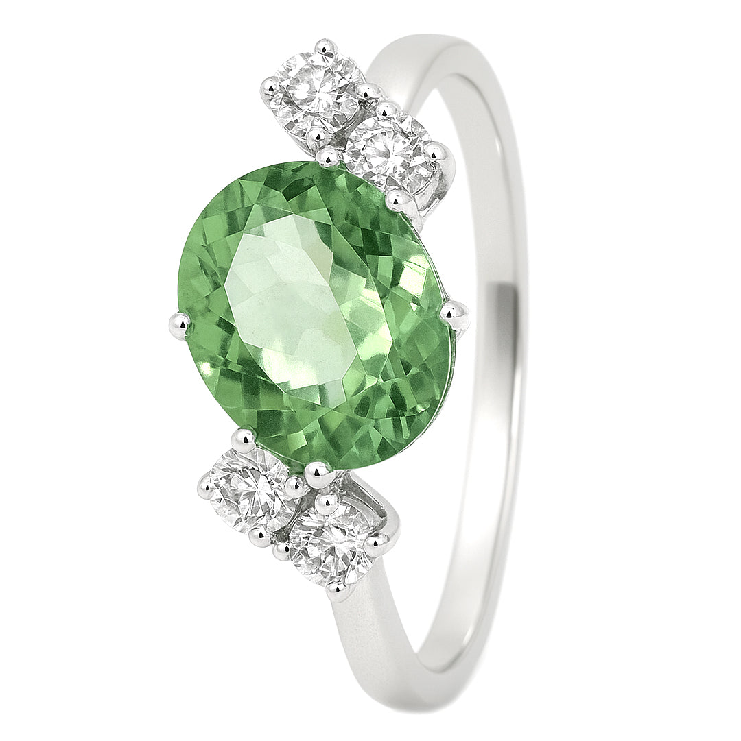 Anello - 18 carati Oro bianco - 1.26ct. tw. Tormalina - Diamante