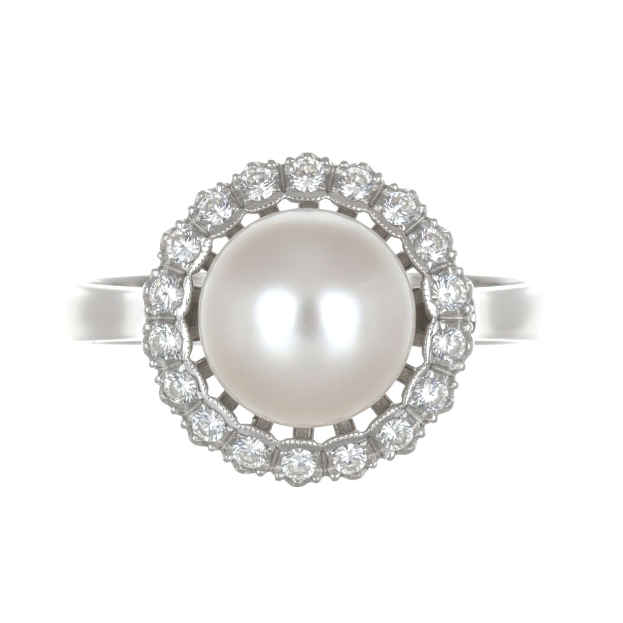 Anello in Oro bianco 18 carati con - zirconi e Perla Akoya