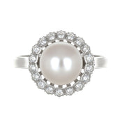 Anello in Oro bianco 18 carati con - zirconi e Perla Akoya
