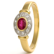 Anello - 18 carati Oro giallo, Oro bianco - 0.24ct. tw. Rubino - Diamante