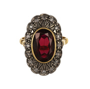 Anello in Oro giallo 14 carati e Argento 800 - Granato  Diamanti