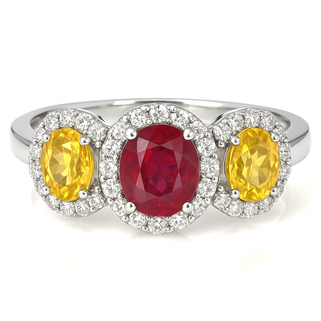 Anello - 18 carati Oro bianco, Zaffiri - Rubino - Diamanti - 2.48ct. tw.