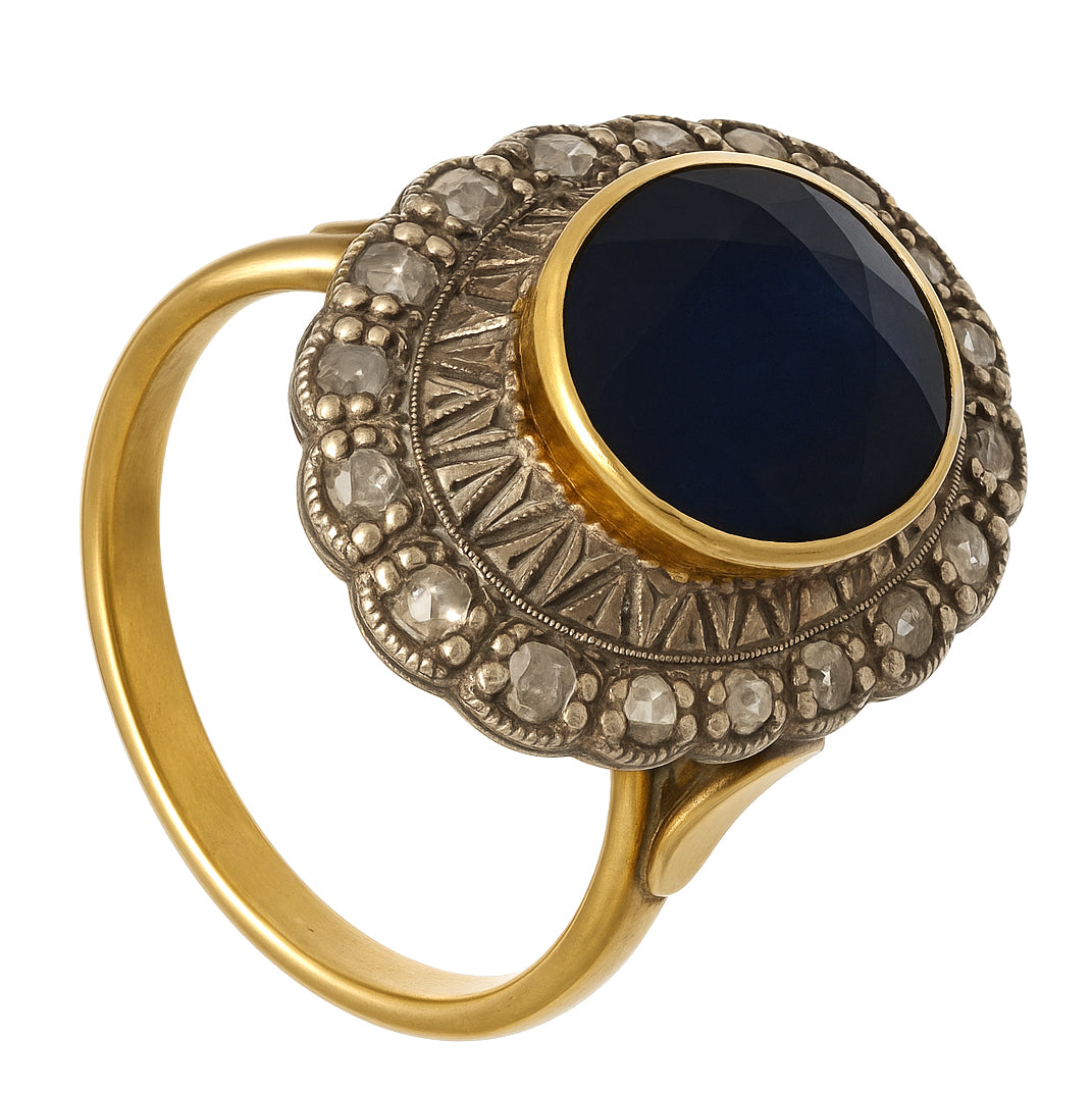 14 carati  Oro giallo, Argento 925 - Anello- Zaffiro -Diamanti