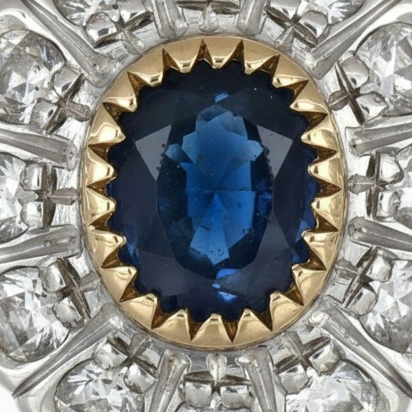 Anello - 18 carati Oro giallo, Argento - 2.04ct. tw. Zaffiro - Diamante