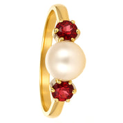 Anello - 18 carati Oro bianco, Oro giallo - 0.30ct. tw. Granato - Perla