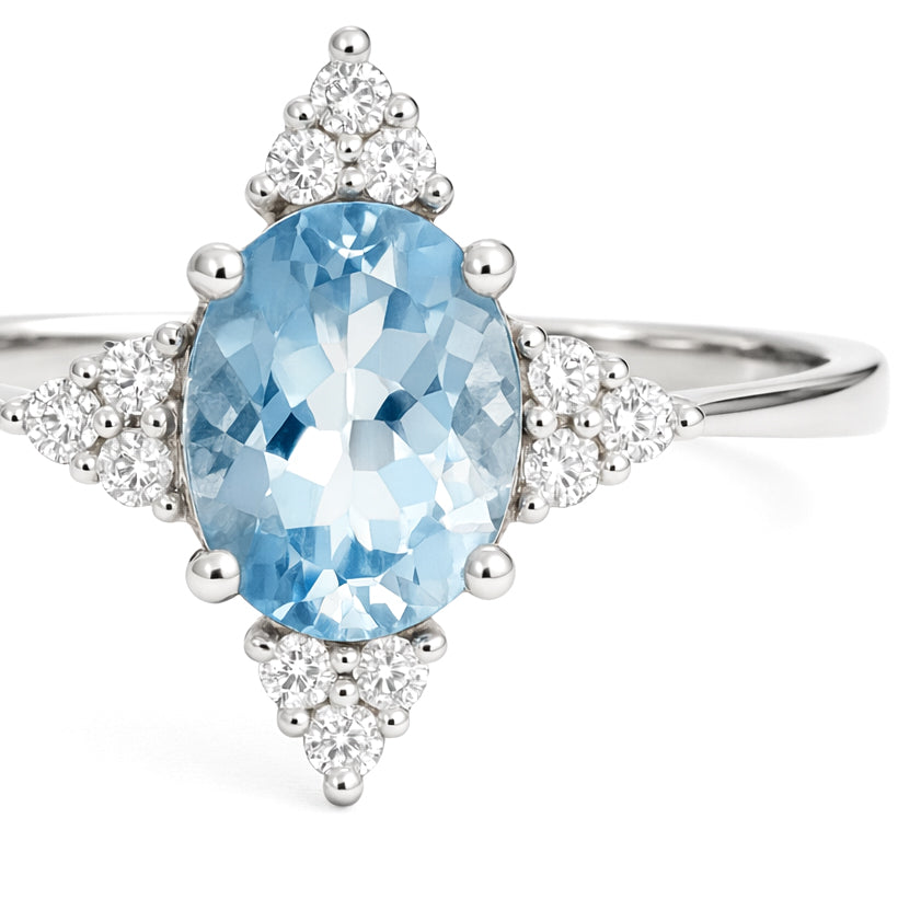 Anello - 18 carati Oro bianco Acquamarina - Diamante