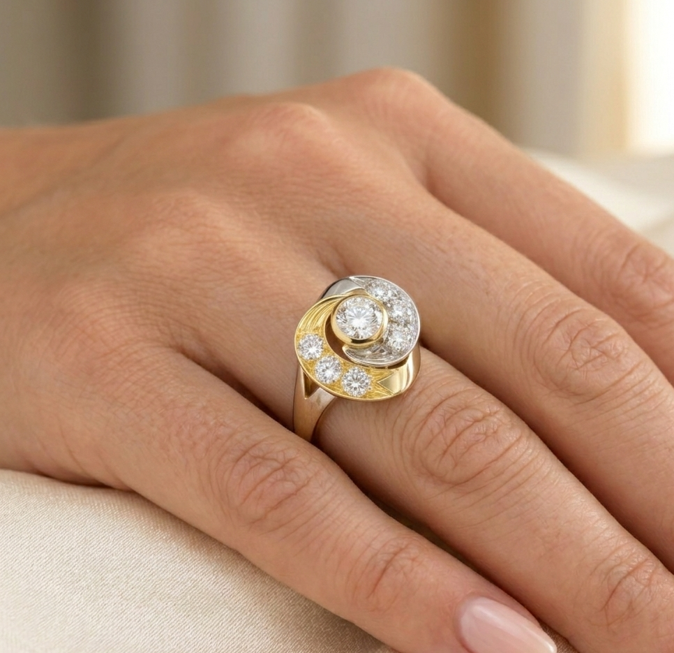 Anello - 18 carati Oro bianco, Oro giallo - 0.90ct. tw. Diamante (Naturale)
