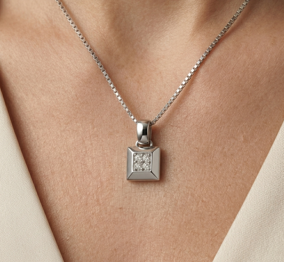 Collana con ciondolo - 18 carati Oro bianco - 0.08ct. tw. Diamante (Naturale)