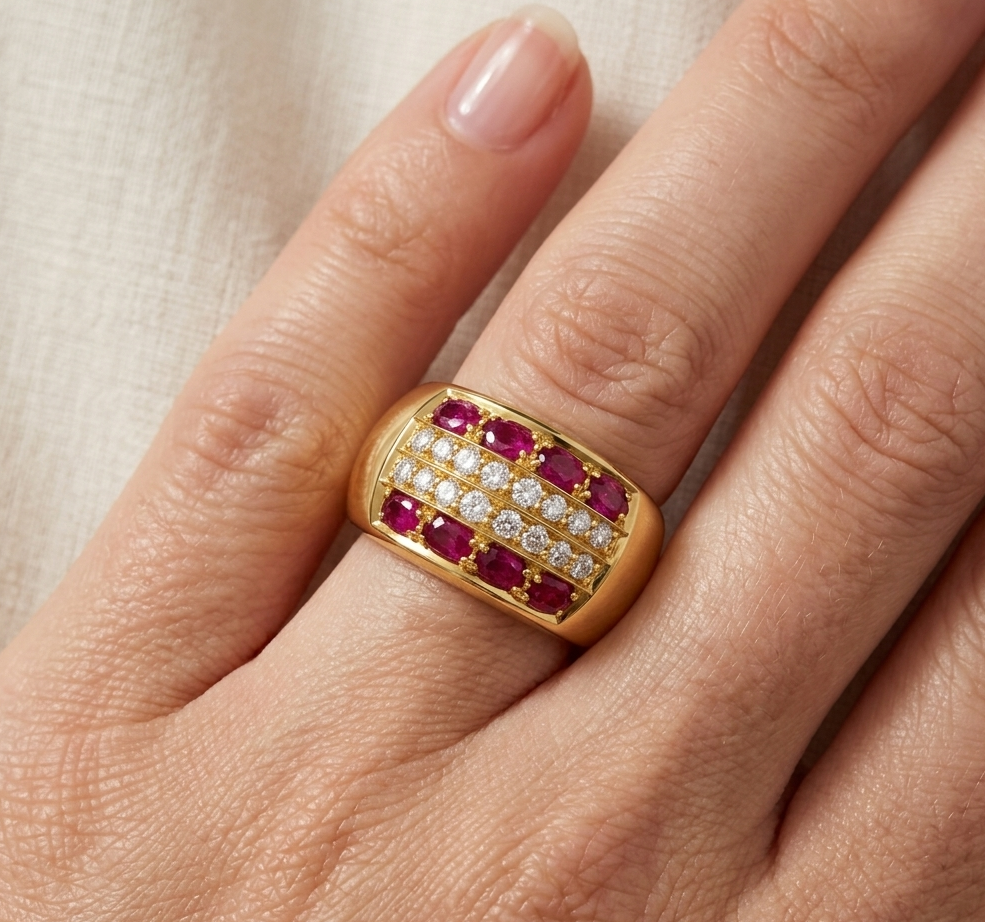 Anello - 18 carati Oro giallo - 1.28ct. tw. Rubino - Diamante