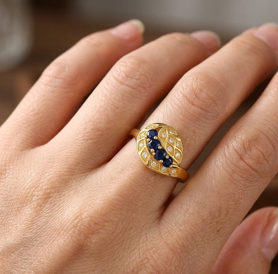 Anello - 18 carati Oro giallo - 0.36ct. tw. Zaffiro - Diamante