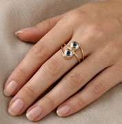 Anello - 18 carati Oro giallo, Oro bianco - 0.10ct. tw. Zaffiro