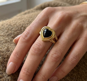 Anello - 18 carati Oro giallo - 1.25ct. tw. Onice