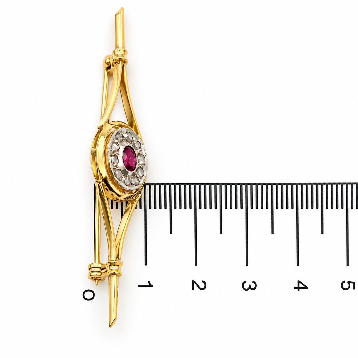 Spilla - 18 carati Oro giallo, Argento - 0.45ct. tw. Rubino - Diamante - Made in Italy - Handmade