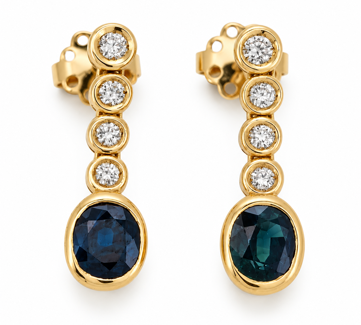 Orecchini - 18 carati Oro giallo - 1.30ct. tw. Zaffiro - Diamante - Made in Italy - Handmade