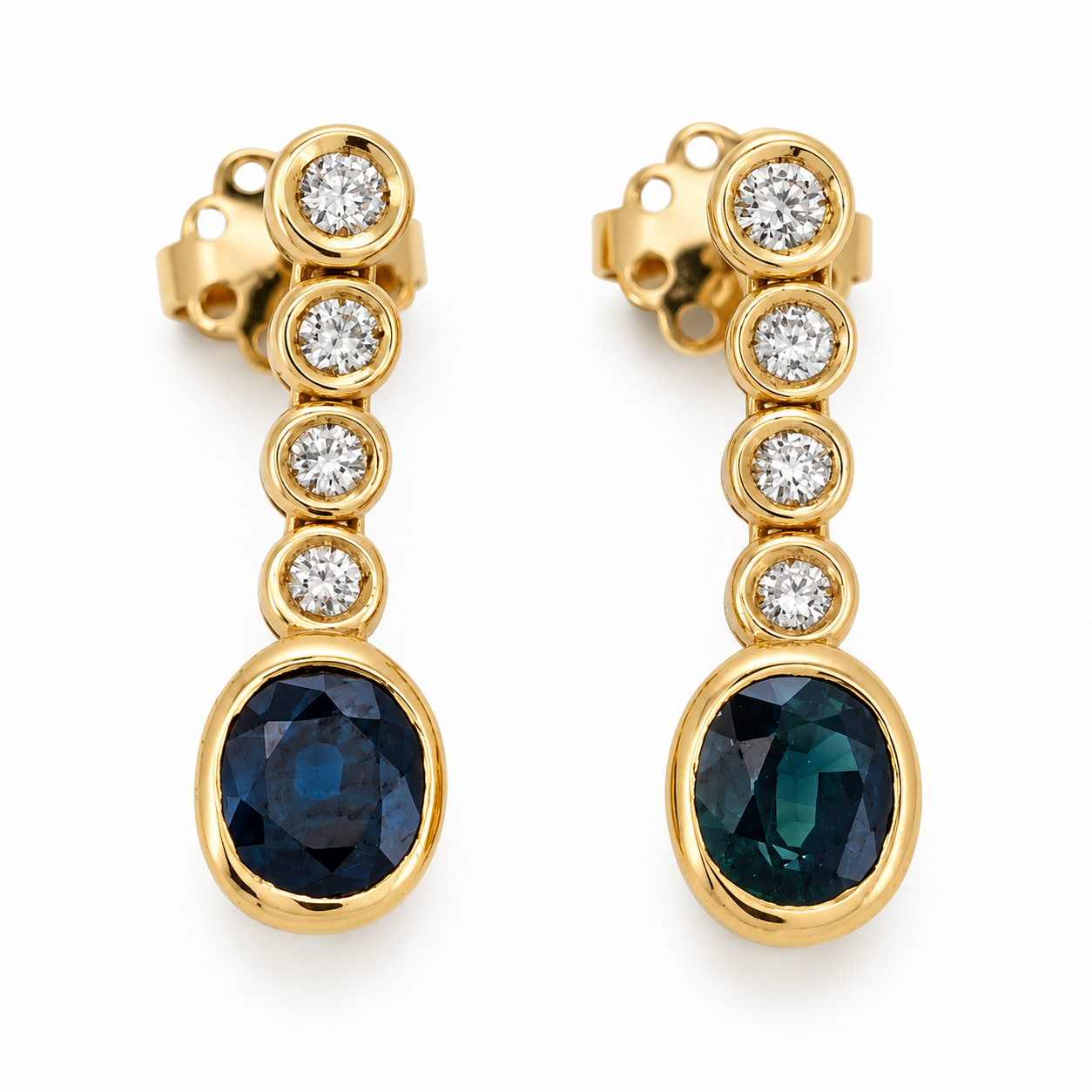 Orecchini - 18 carati Oro giallo - 1.30ct. tw. Zaffiro - Diamante - Made in Italy - Handmade